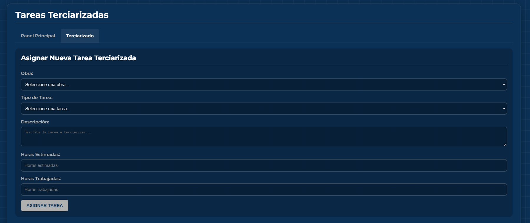 Formulario de asignación de tareas externas
